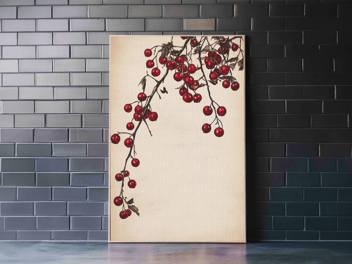 Red Holly Berries Branch Christmas Minimalist Botanical Wall Poster - Image 5