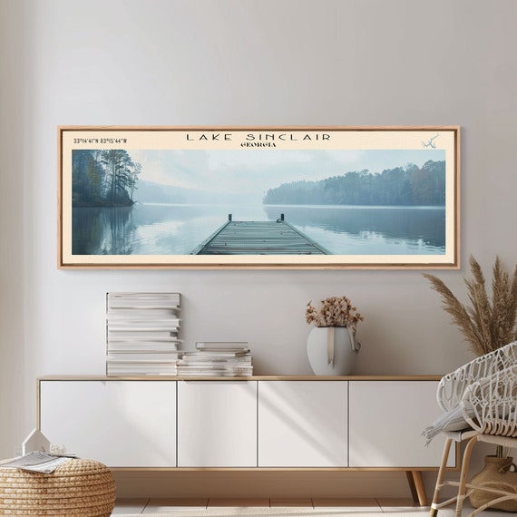 Lake Sinclair Georgia Framed Print Lake House Decor Panoramic Wall Art Travel Poster Beautiful Landscape Painting Modern Art