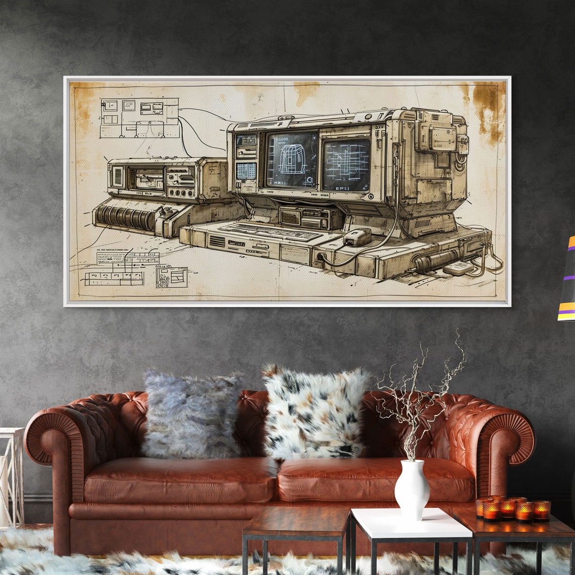 Retro Futurism Vintage Computer Blueprint Schematic Tech Poster - Image 6