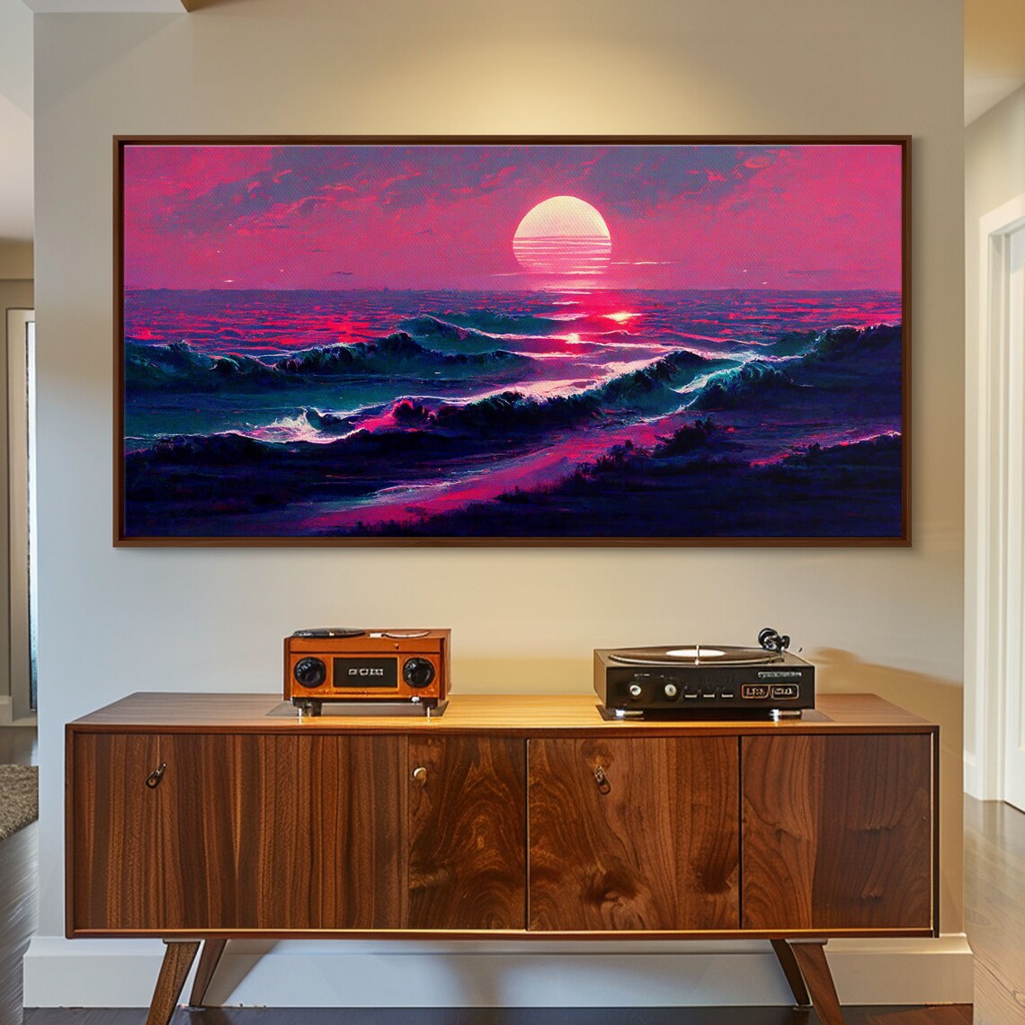 Synth Wave Ocean Sunset, Outrun Style Art Print - Image 3
