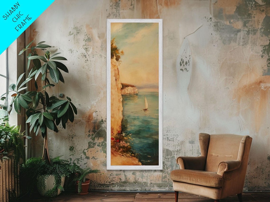 Nautical Seascapes Framed Print Sailboat In The Bay Sailboat Painting Nautical Art Coastal Home Decor Coastal Oil Painting - Image 2