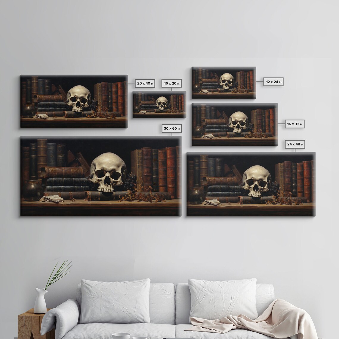 Victorian Gothic Library Skull On Bookshelf Dark Academia Spooky Art Poster - Image 2