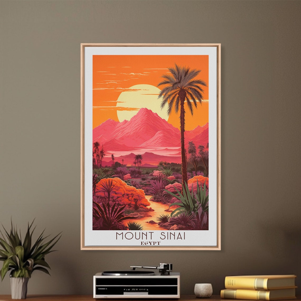 Mount Sinai Egypt Bold Retro Sunset Palm Mountain Landscape Art Poster - Image 5