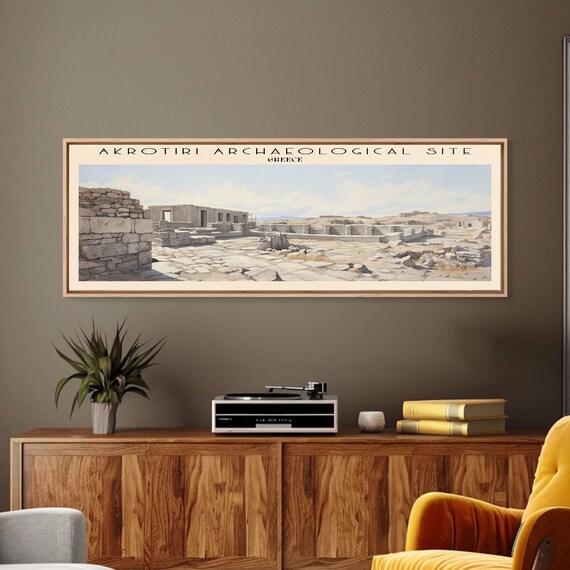 Akrotiri Archaeological Site Framed Print Travel Poster Panoramic Wall Art Home Decor Gift For Travel Lover Wall Hanging