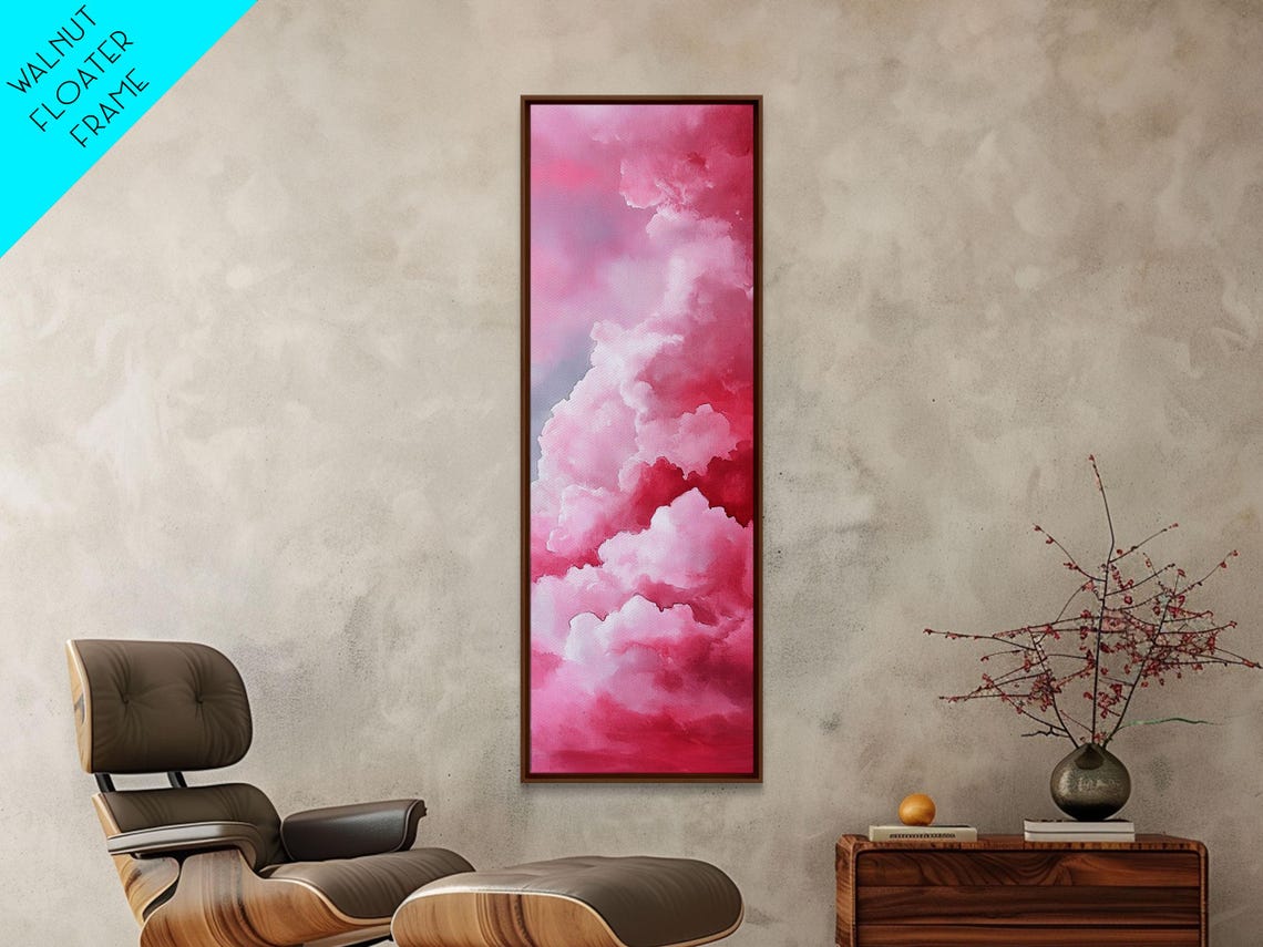Vivid Pink Cloudscape Vertical Oil Painting Cottagecore Wall Poster - Image 6