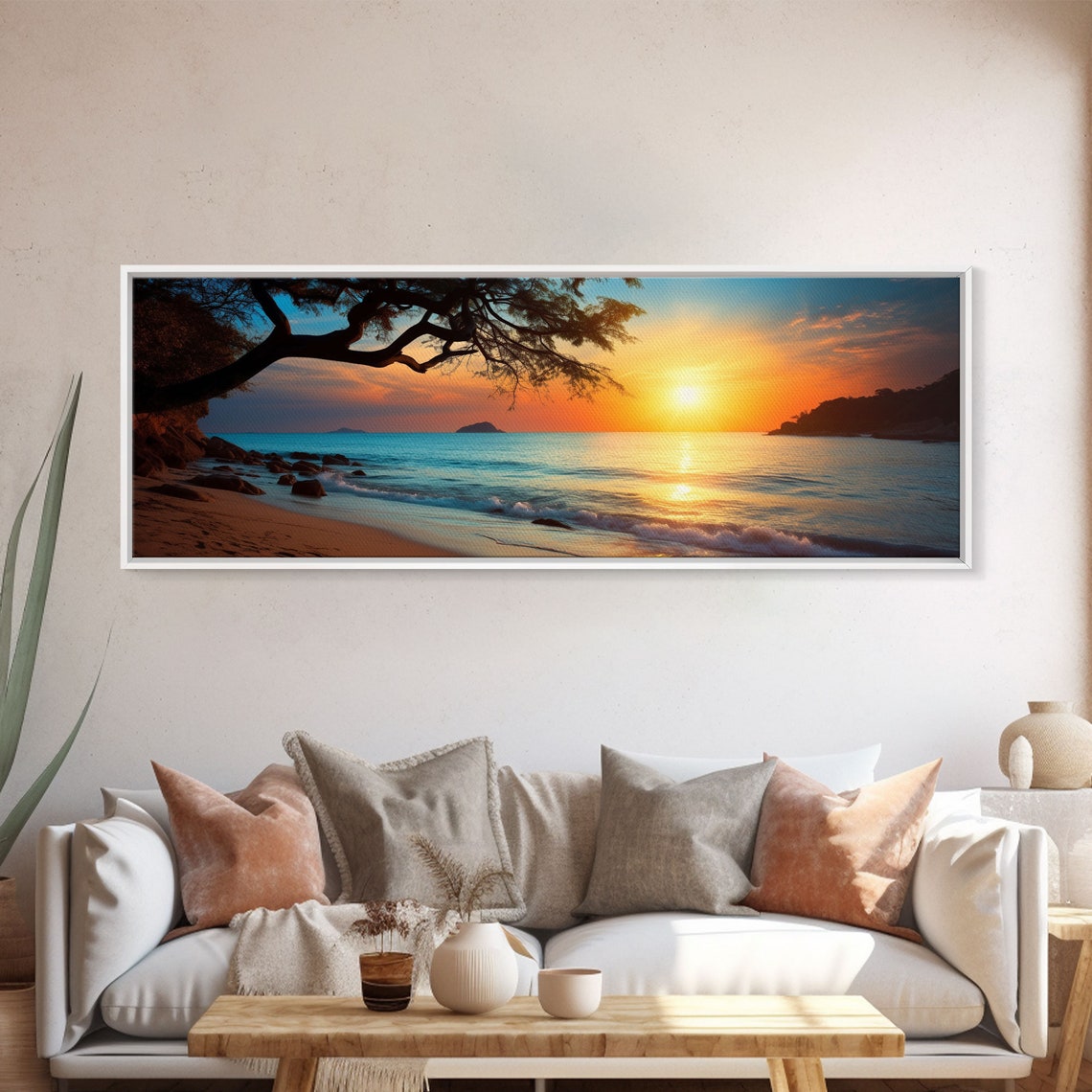 Ocean Beach Sunset Golden Waves Overhanging Tree Branch Poster - Image 5