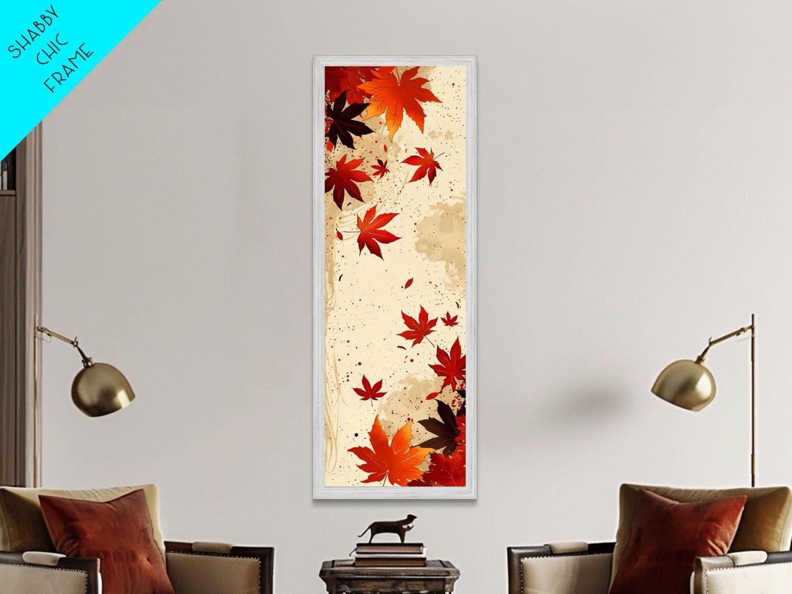 Falling Autumn Maple Leaves Warm Red Orange Vertical Art Print - Image 2
