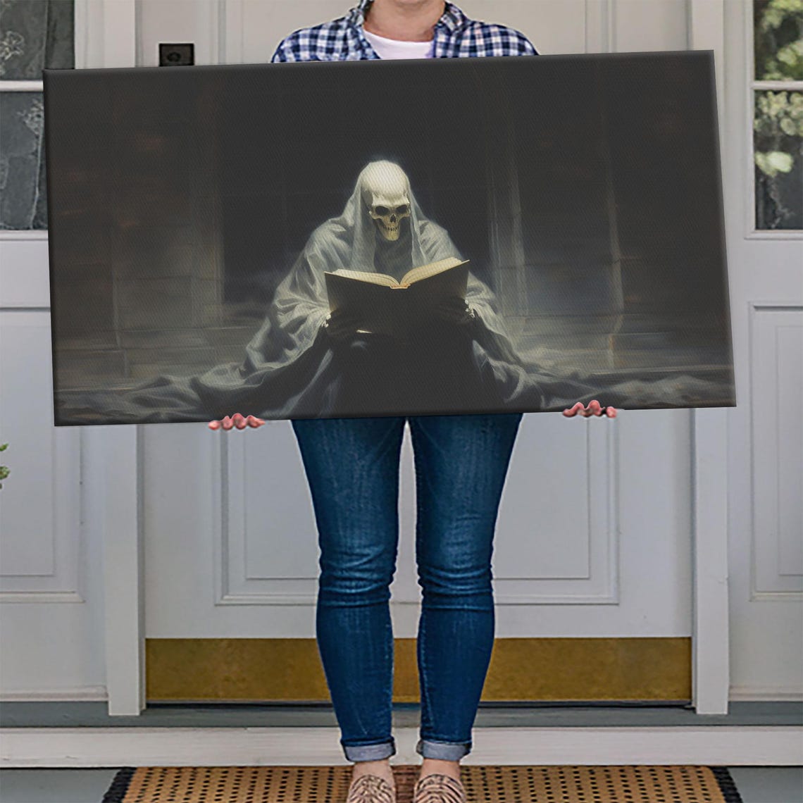 Grim Reaper Reading Book Haunted Library Dark Skeleton Art Poster - Image 4