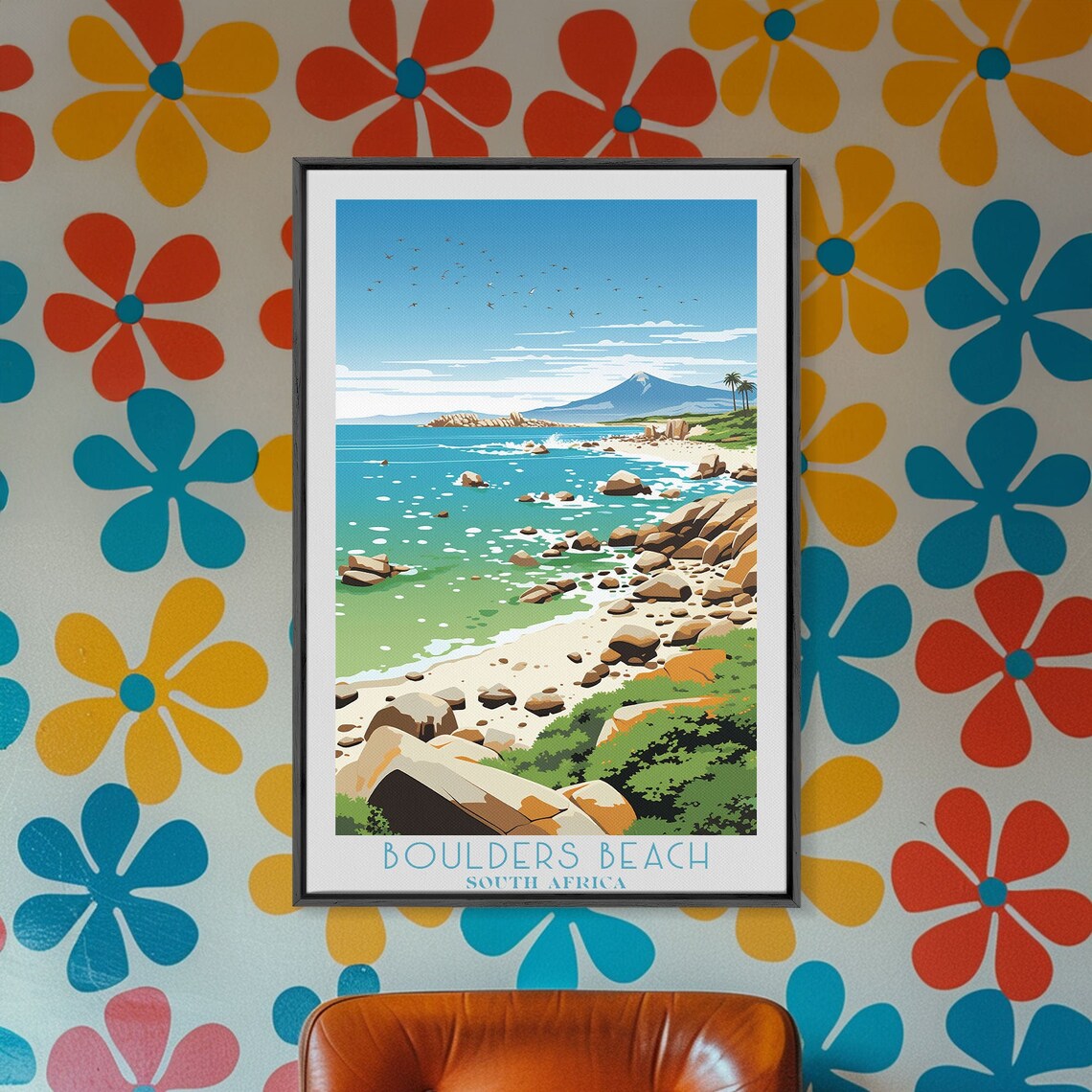 Boulders Beach South Africa Rocky Shore Turquoise Waves Poster - Image 3