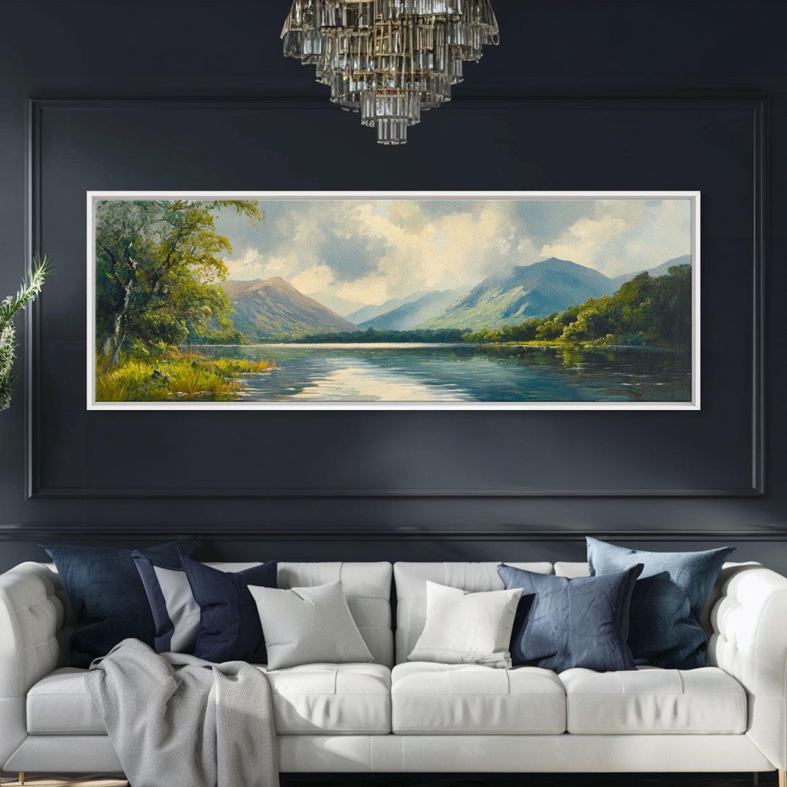 Serene Green Valley Lake Mountains Soft Light Watercolor Poster - Image 4