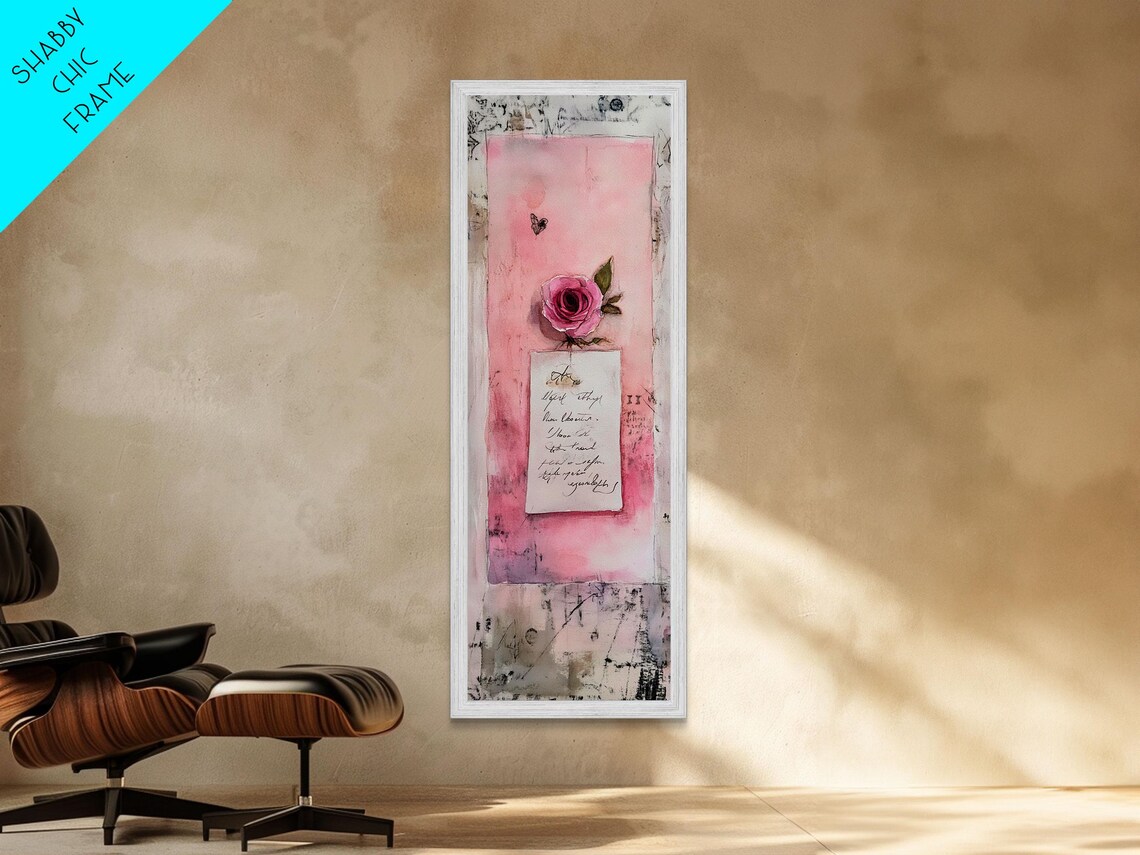 Pink Rose Love Letter Mixed Media Romantic Vintage Art Poster - Image 6