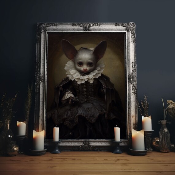 Cute Vampire Bat In Victorian Dress With Lace Collar Halloween Print