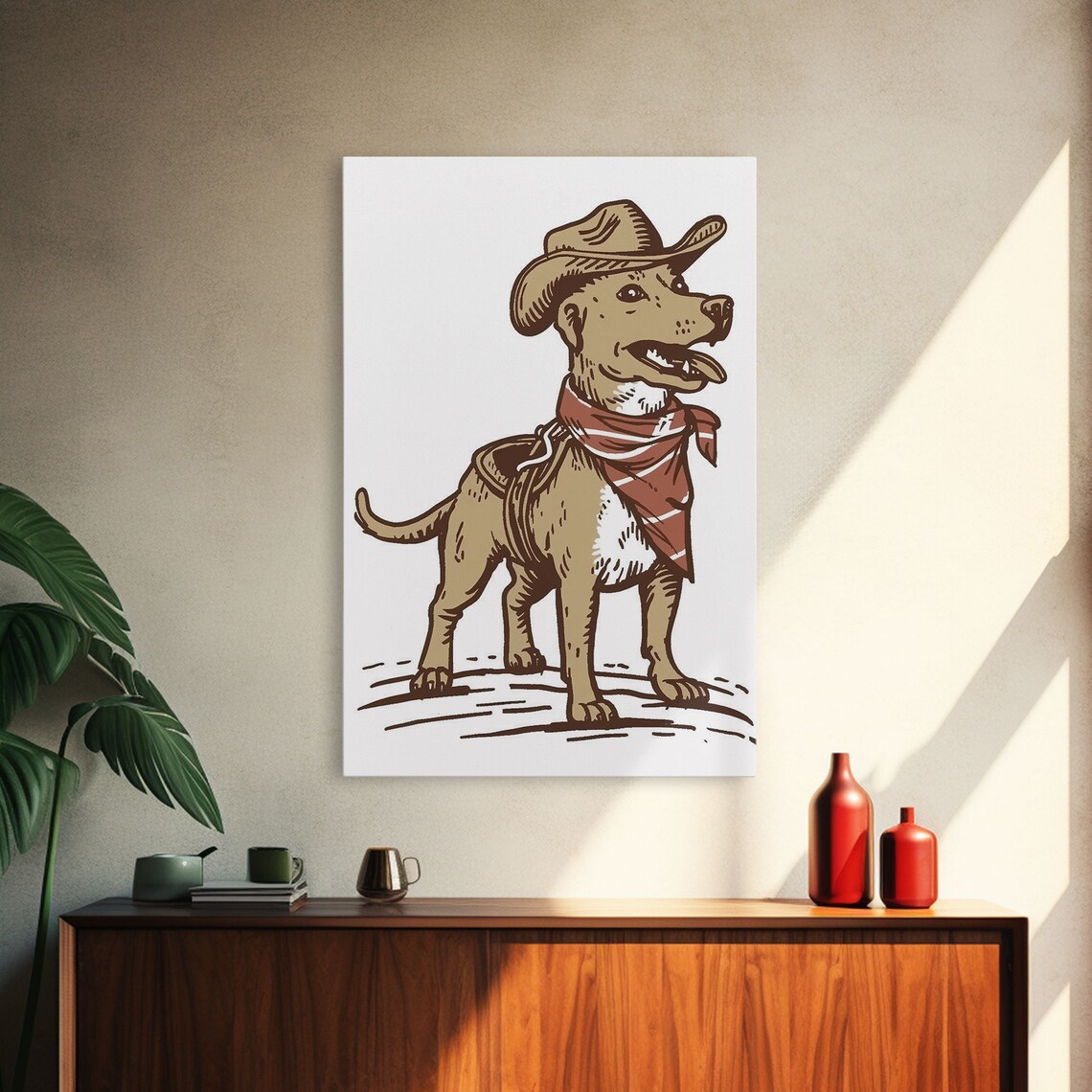 Cowboy Dog Vintage Style Puppy Hat Bandana Western Pet Wall Poster
