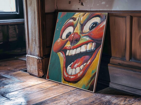 Creepy Grinning Clown Face Pop Art Retro Halloween Painting Poster