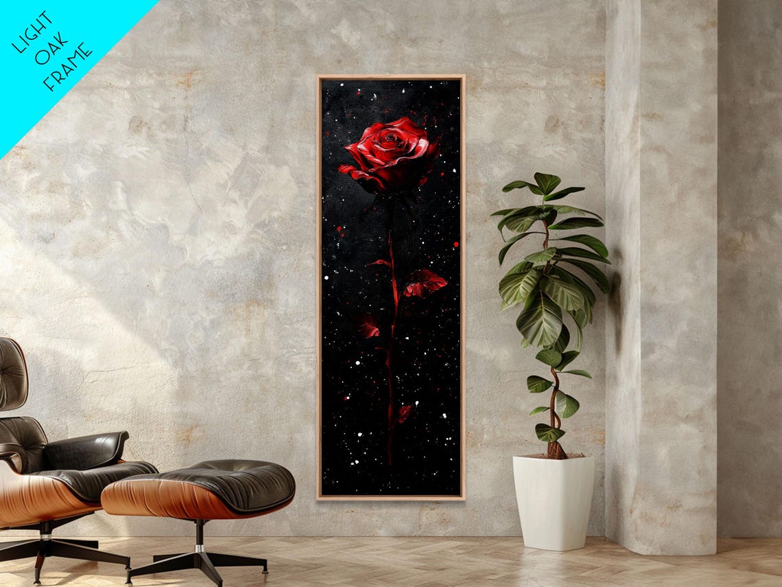 Single Red Rose Dark Starry Night Moody Gothic Floral Poster - Image 6