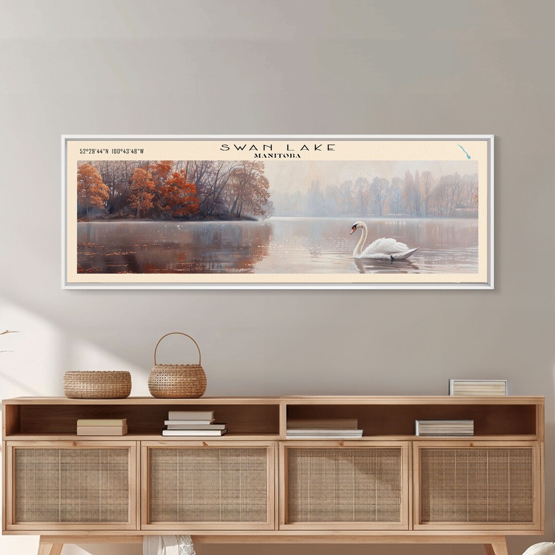 Swan Lake Manitoba Graceful Swan Misty Autumn Morning Travel Poster - Image 3