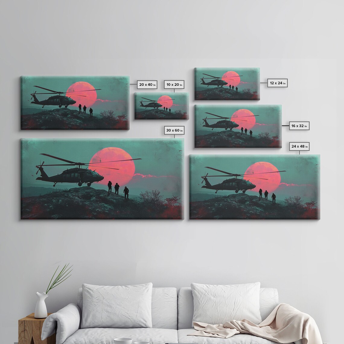 Blackhawk Helicopter Insertion at Sunset, Synthwave Poster - Image 2