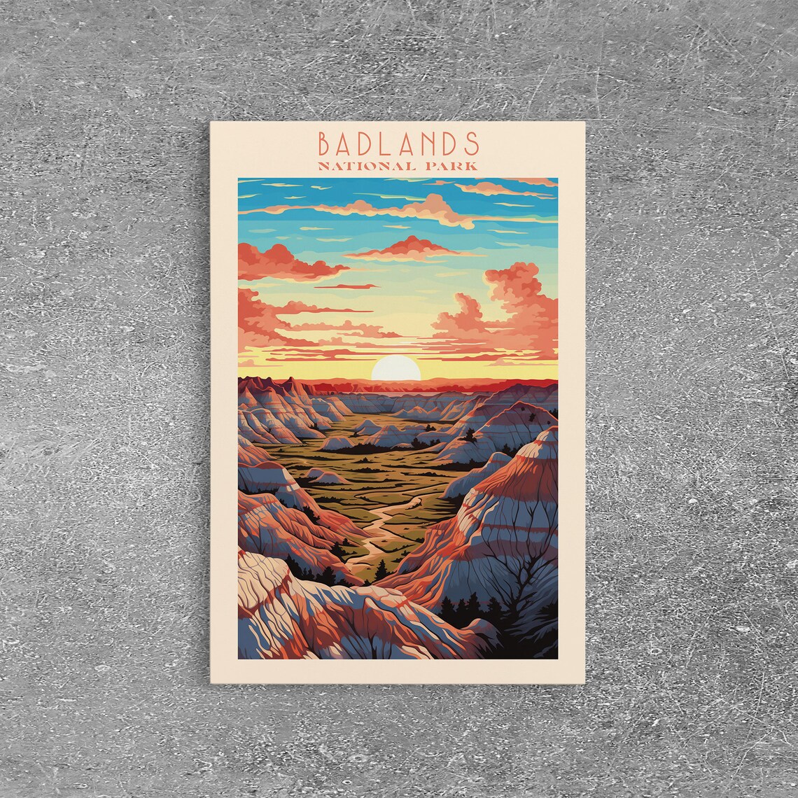 Badlands National Park Sunset Eroded Buttes South Dakota Travel Poster