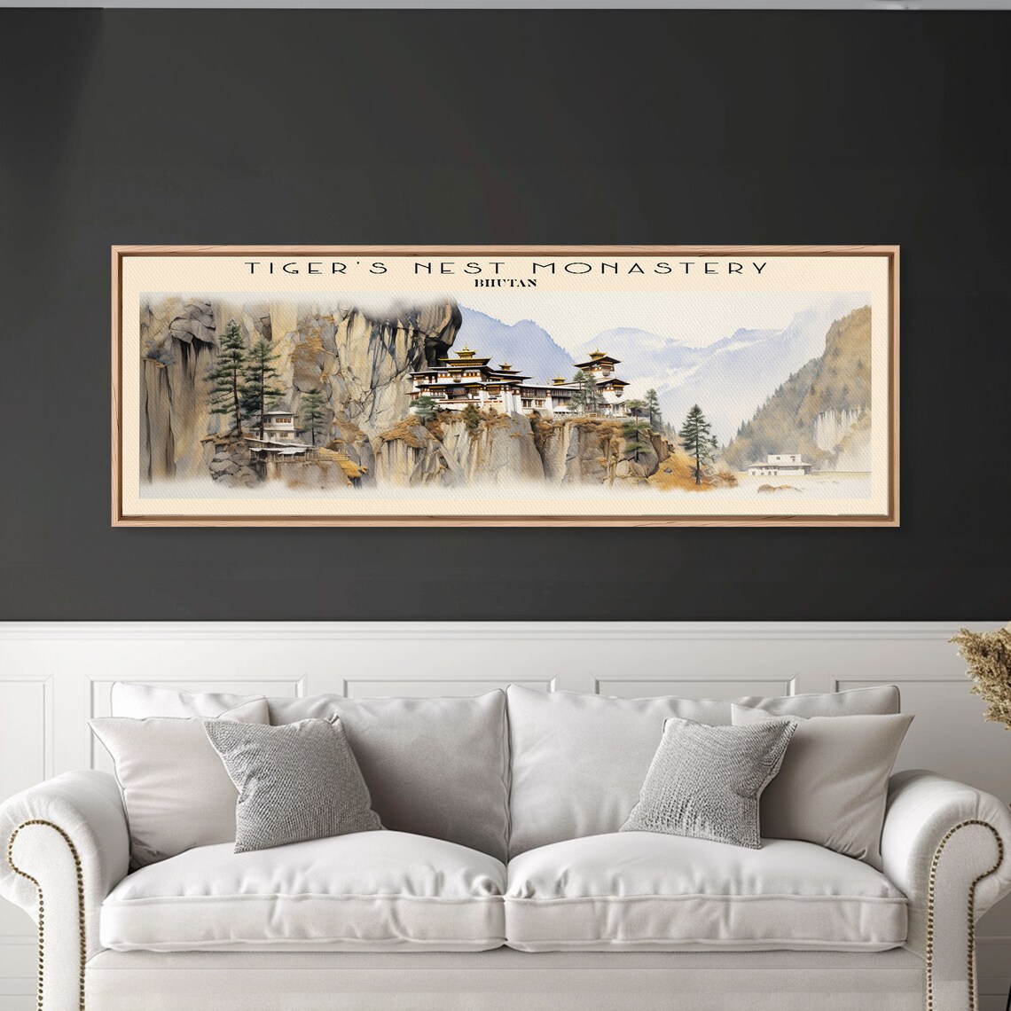Tigers Nest Monastery Bhutan Cliffside Temple Mountain Watercolor Travel Poster - Image 2