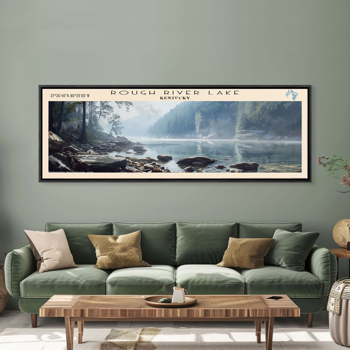 Rough River Lake Kentucky Misty Morning Rocky Shoreline Travel Poster - Image 3