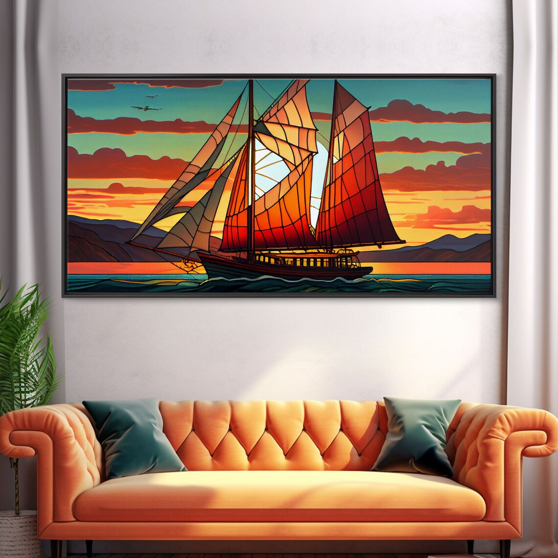 Stained Glass Sailboat Sunset Art Deco Nautical Seascape Ocean Poster - Image 5