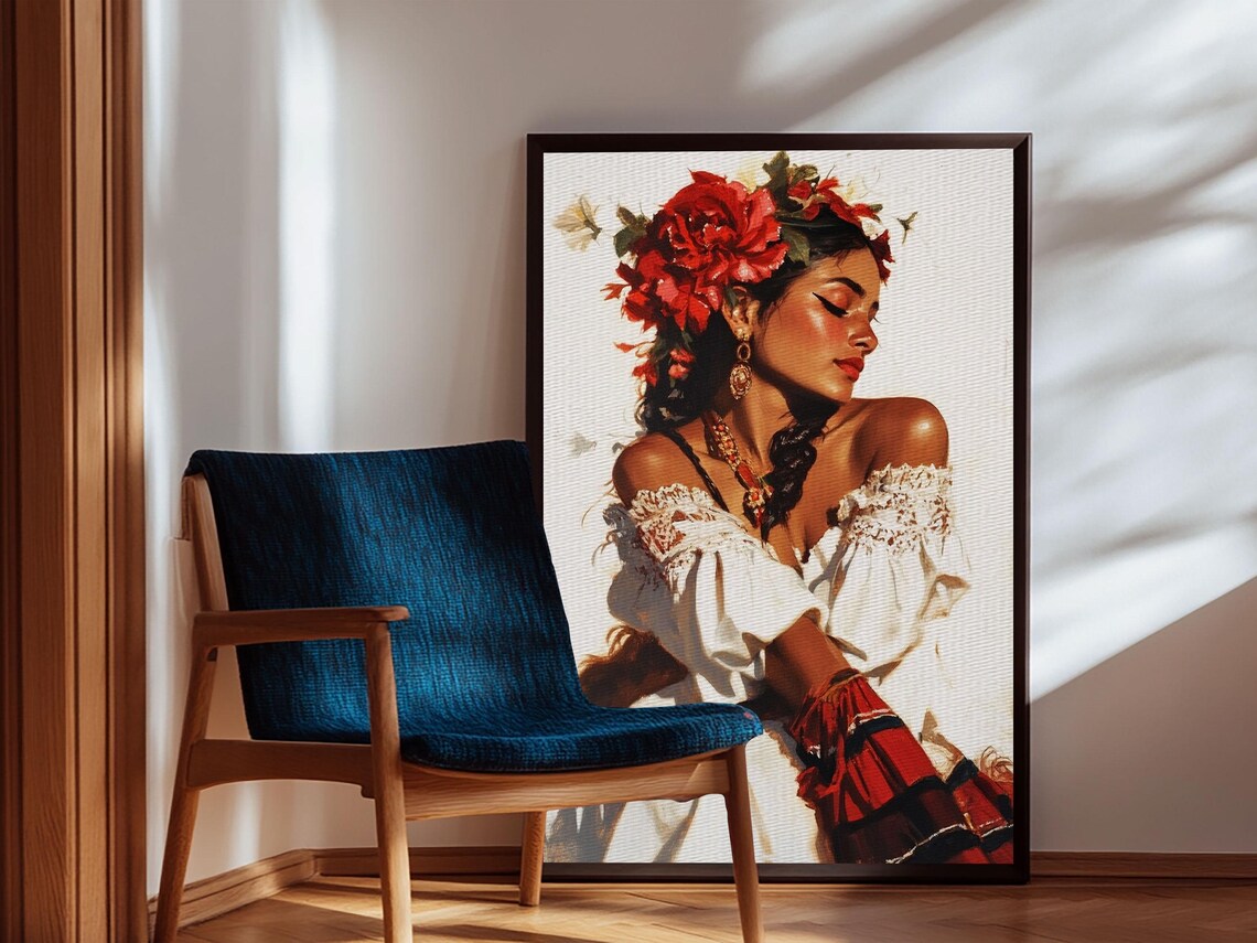 Mexican Floral Latina Portrait Art Print, Southwestern - Image 2