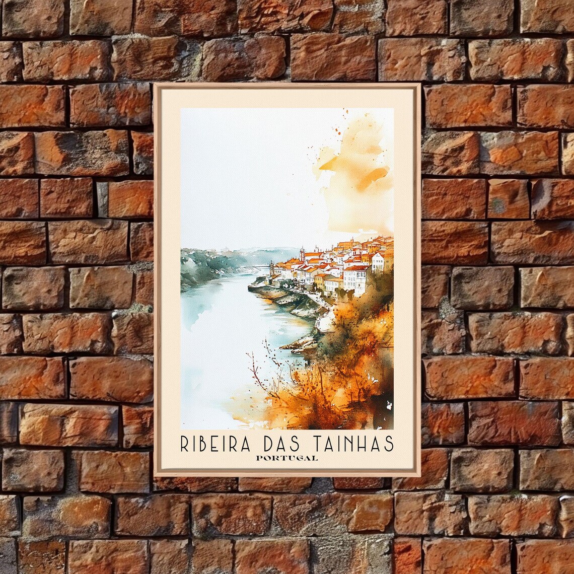 Ribeira Das Tainhas Portugal Riverside Old Town Watercolor Travel Poster - Image 4