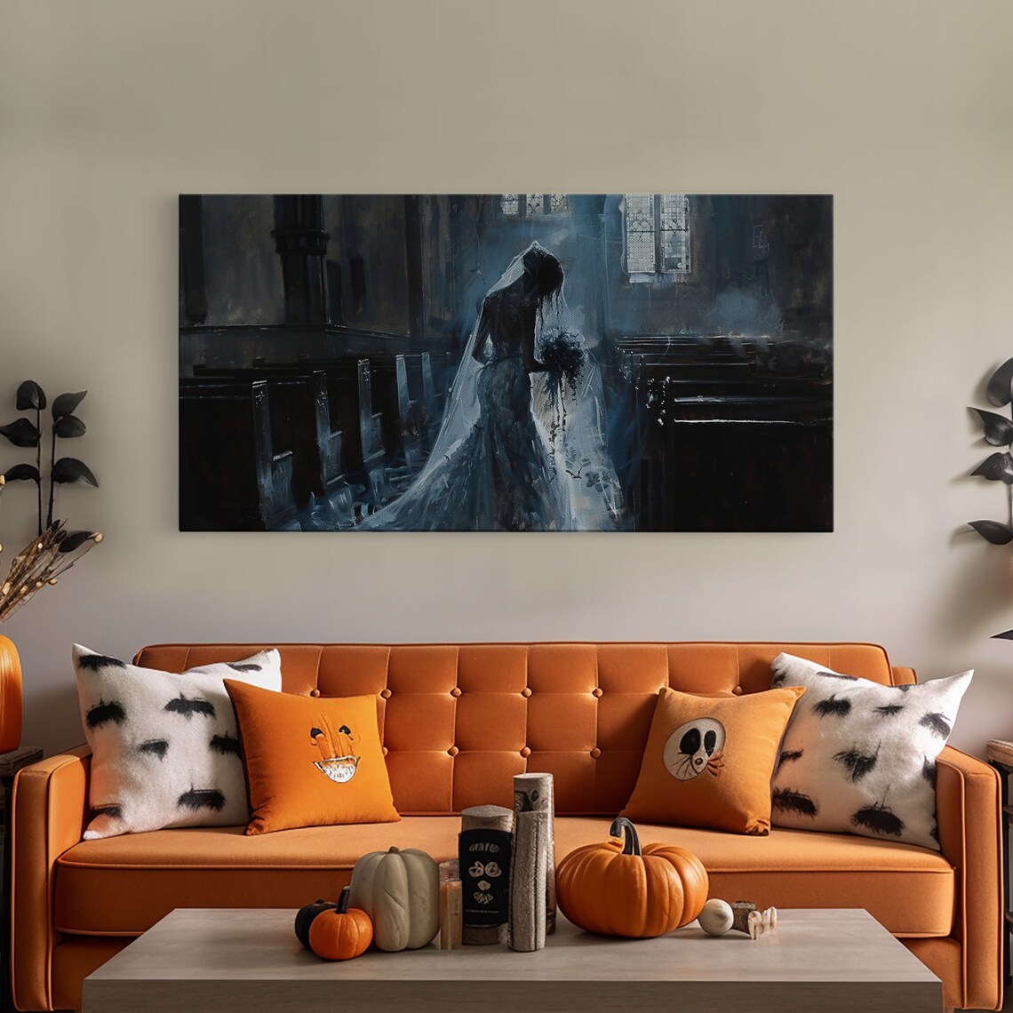 Ghostly Bride In Dark Church Aisle Dark Academia Oil Painting Poster - Image 5