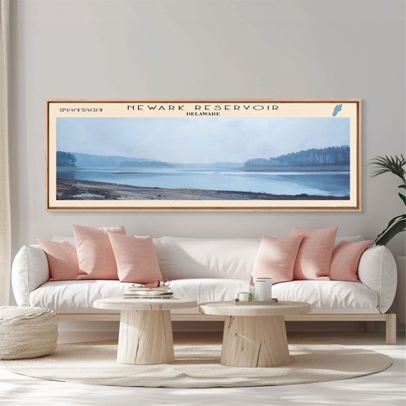 Newark Reservoir Delaware Framed Print Lake House Decor Panoramic Wall Art Travel Poster Landscape Painting Modern Art