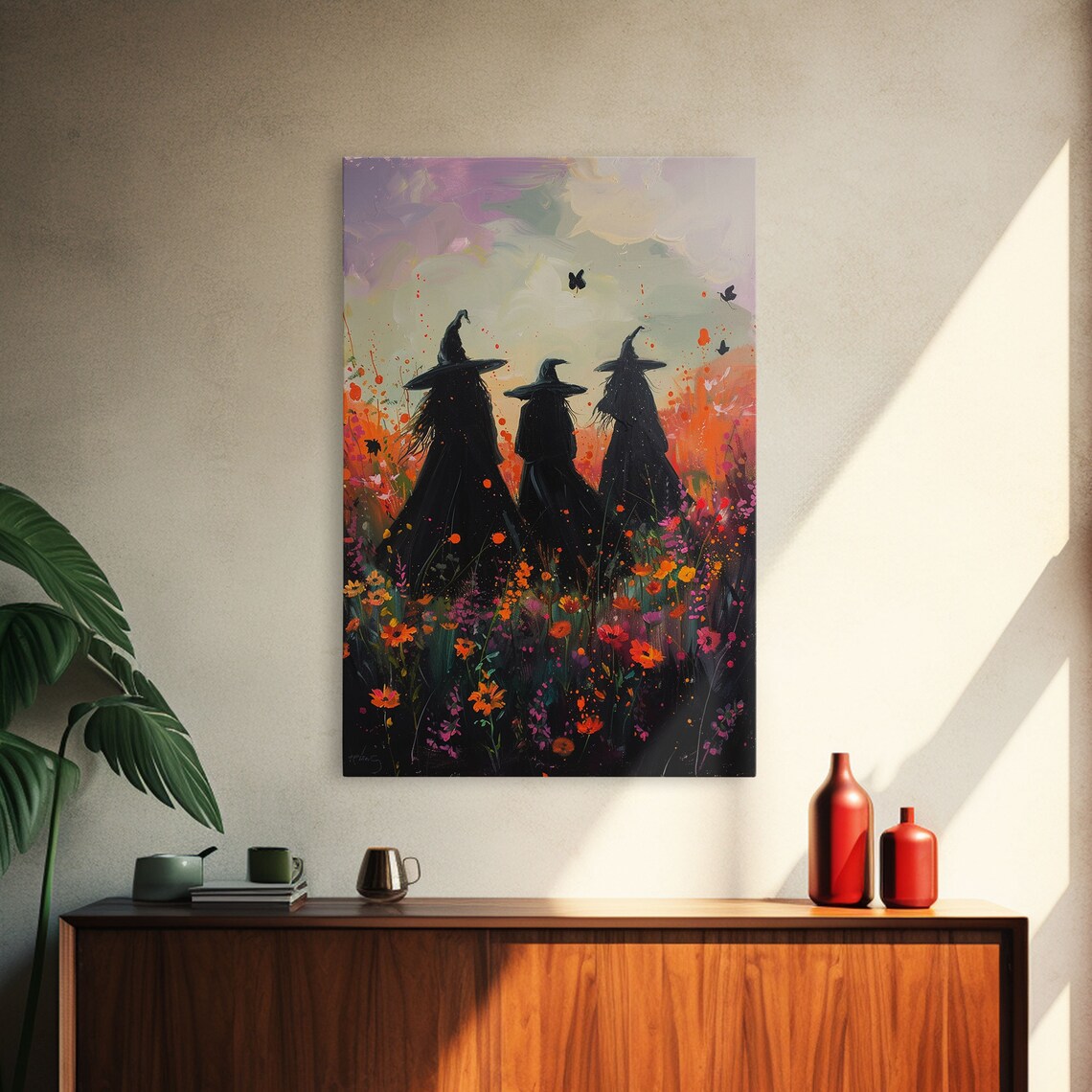 Witches Coven Butterflies Sunset Wildflower Meadow Moody Art Poster - Image 4