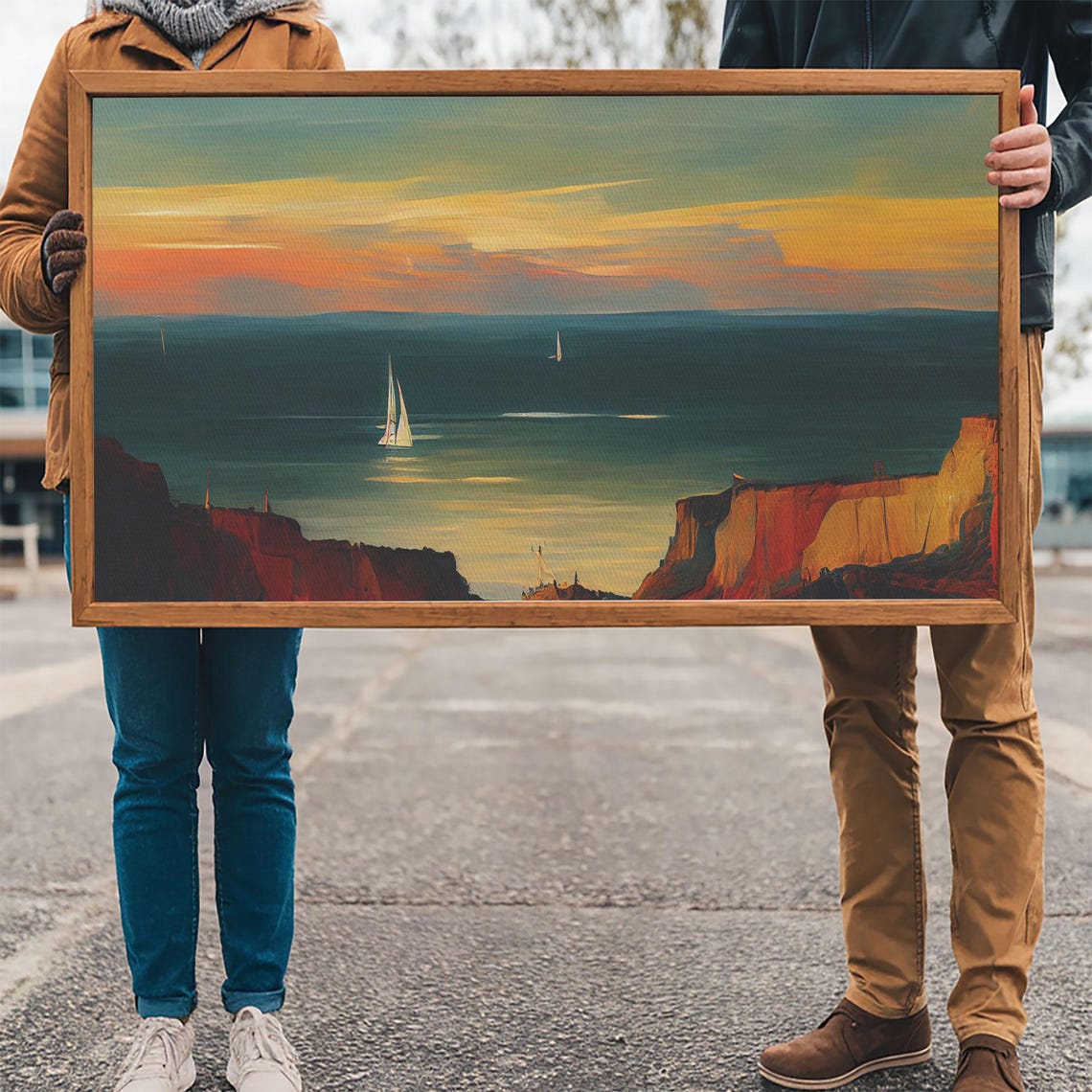 Print Of Sail Boats On The Ocean Sailing At Sunset Cool Lakehouse Art Living Room Wall Art Sailboats Watercolor - Image 3