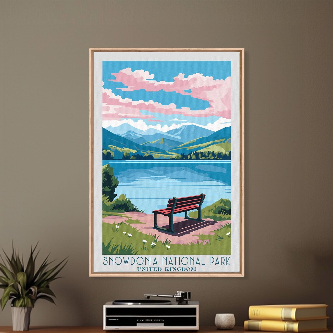 Snowdonia National Park Wales Lake View Lakeside Bench Pink Clouds Poster - Image 6