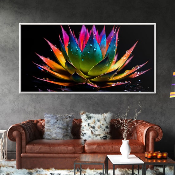 Rainbow Agave With Dew Drops Modern Art Framed Print Surreal Art Southwestern Decor Farmhouse Art Desert Themed Art
