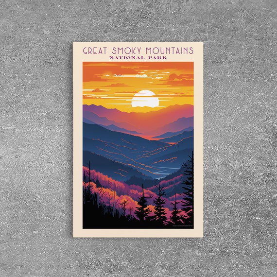 Great Smoky Mountains National Park Travel Poster Art Print Wall Art Tennesee Travel Art Midcentury Modern Travel Decor Wall Art