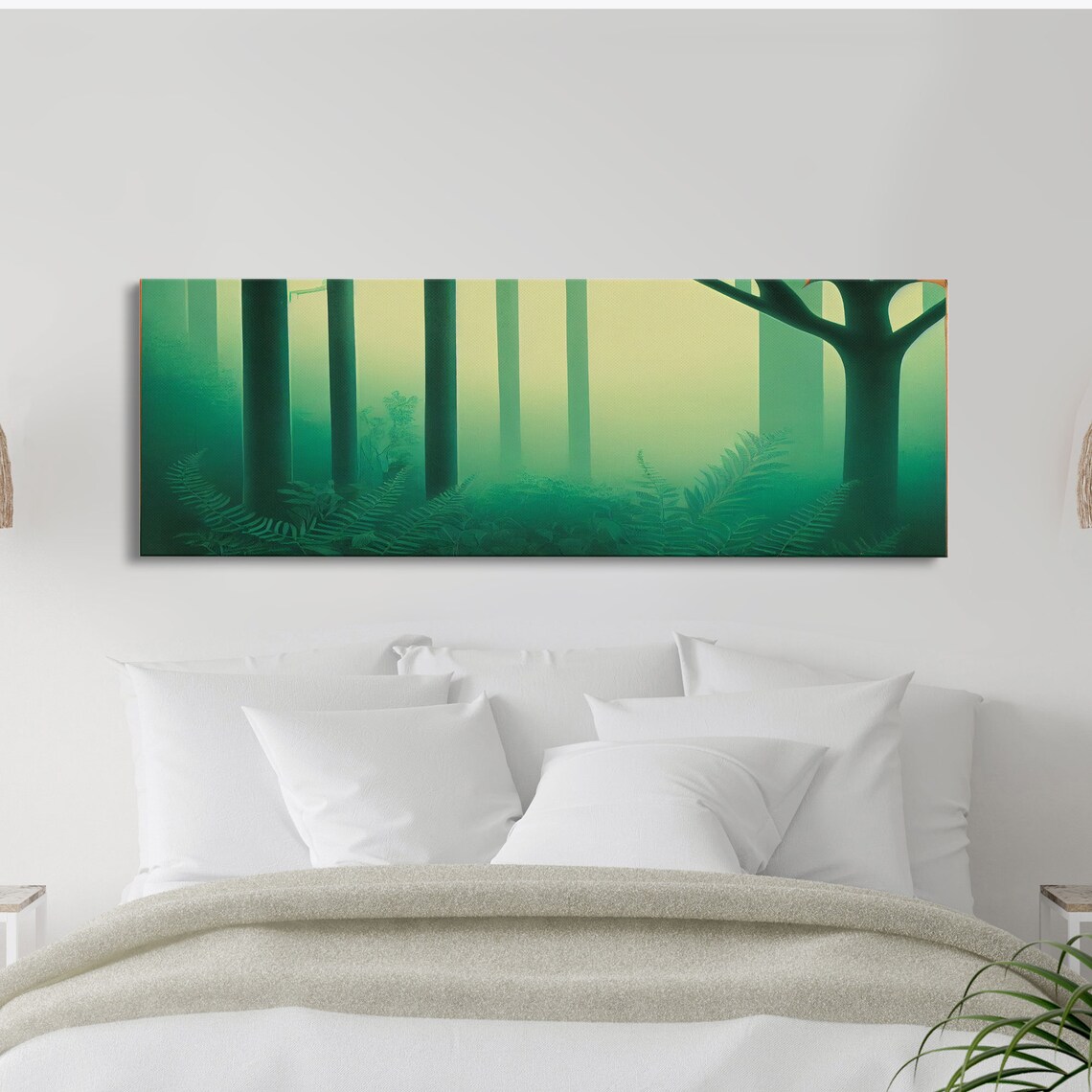 Emerald Green Forest Landscape, Panoramic Wall Art Print - Image 3