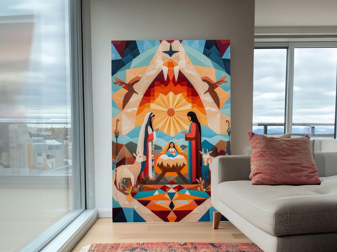 Art Deco Geometric Nativity Scene Colorful Christmas Art Print - Image 4