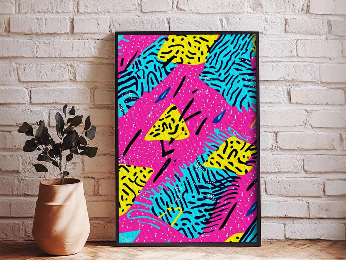 Retro 90s Hot Pink Memphis Pattern Abstract Bold Wall Art Poster - Image 2