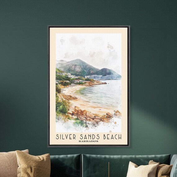 Silver Sands Beach Barbados Rocky Shore Sandy Bay Hillside View Poster