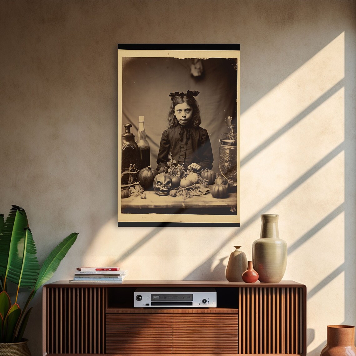 Spooky Vintage Photograph Girl Skulls Pumpkins Apothecary Gothic Decor Poster - Image 3