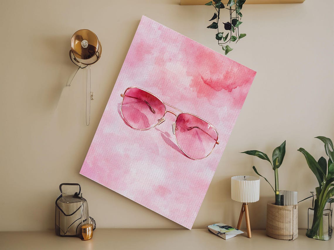 Pink Aviator Sunglasses Watercolor Gold Frames Fun Modern Wall Poster - Image 2