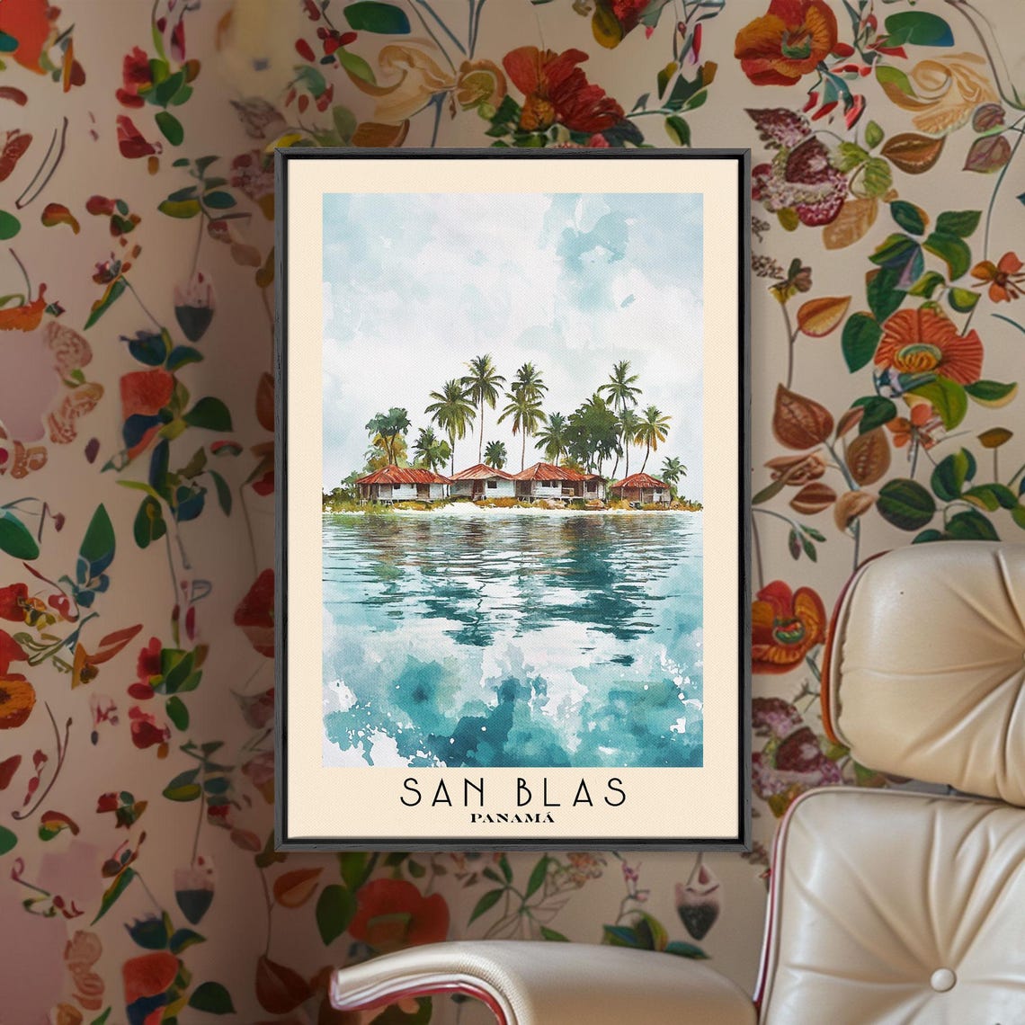 San Blas Panama Palm Island Huts Turquoise Caribbean Water Poster