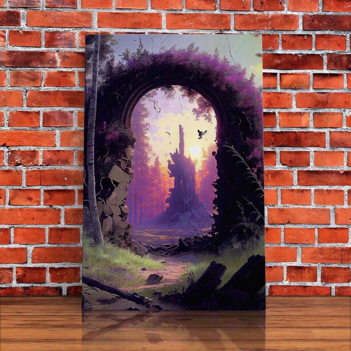Purple Fantasy Portal Forest Archway Glowing Castle Sunset Poster - Image 5