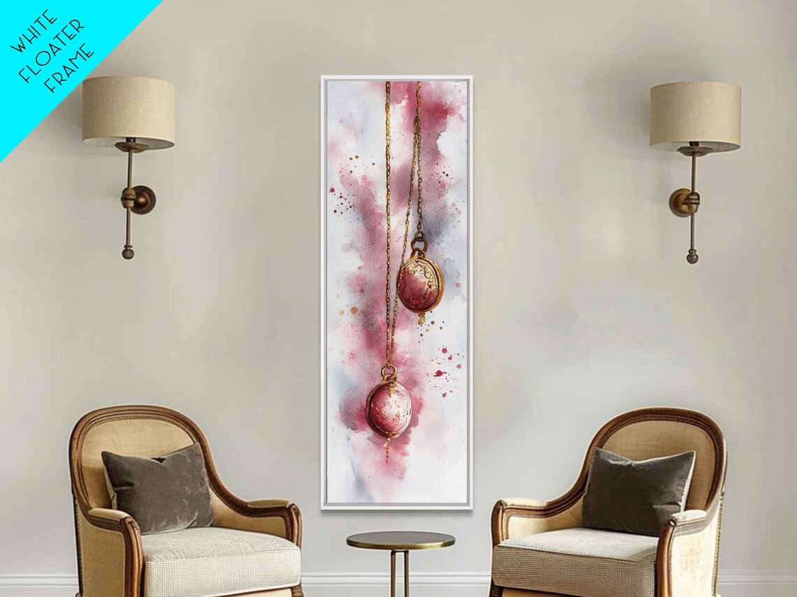 Pink Locket Print Feminine Gemstone Painting Cottagecore Wall Art Light Pink Wall Art Whimsical Art Rustic Decor Vertical Gift Idea - Image 2