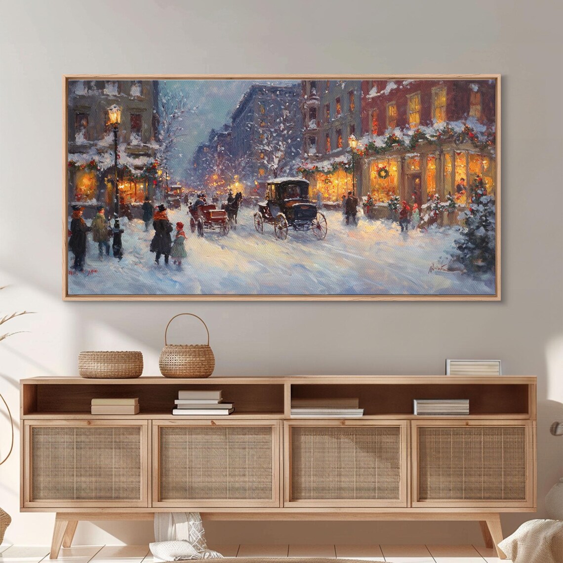 Victorian Christmas Market Winter Street Scene Art Print - Image 4