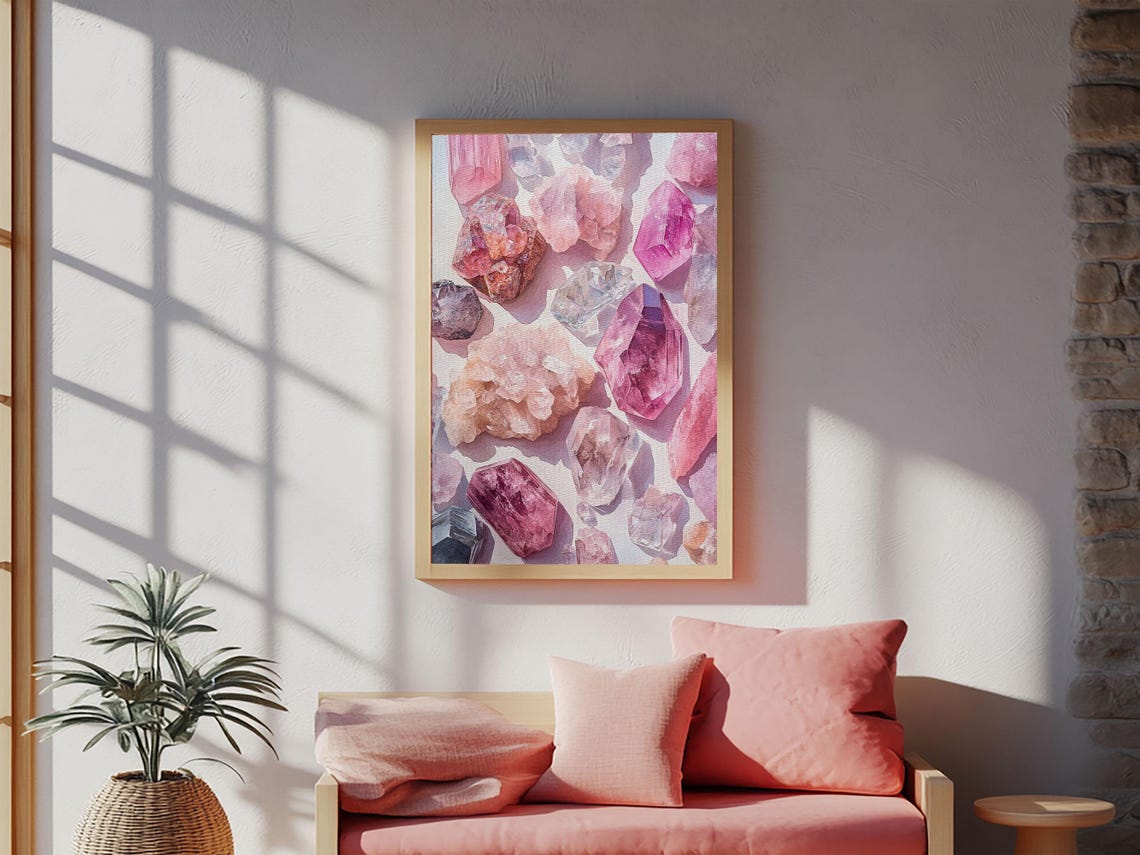 Pink Amethyst Crystal Gemstones Watercolor Art Print Boho Wall Poster - Image 4