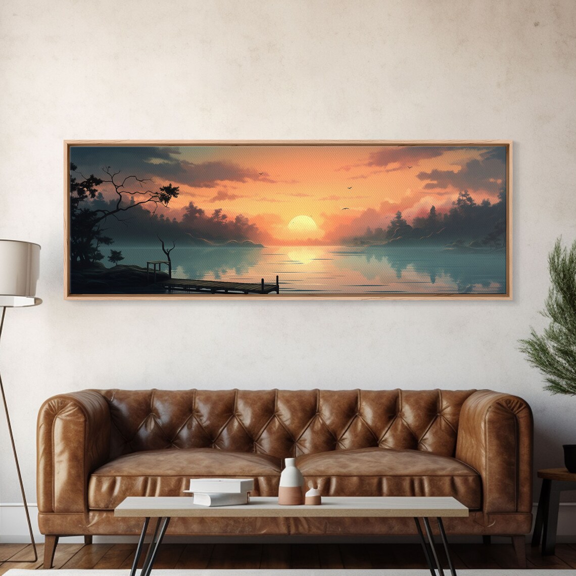 Custom Lakehouse Watercolor Art Print, Sunset Lake