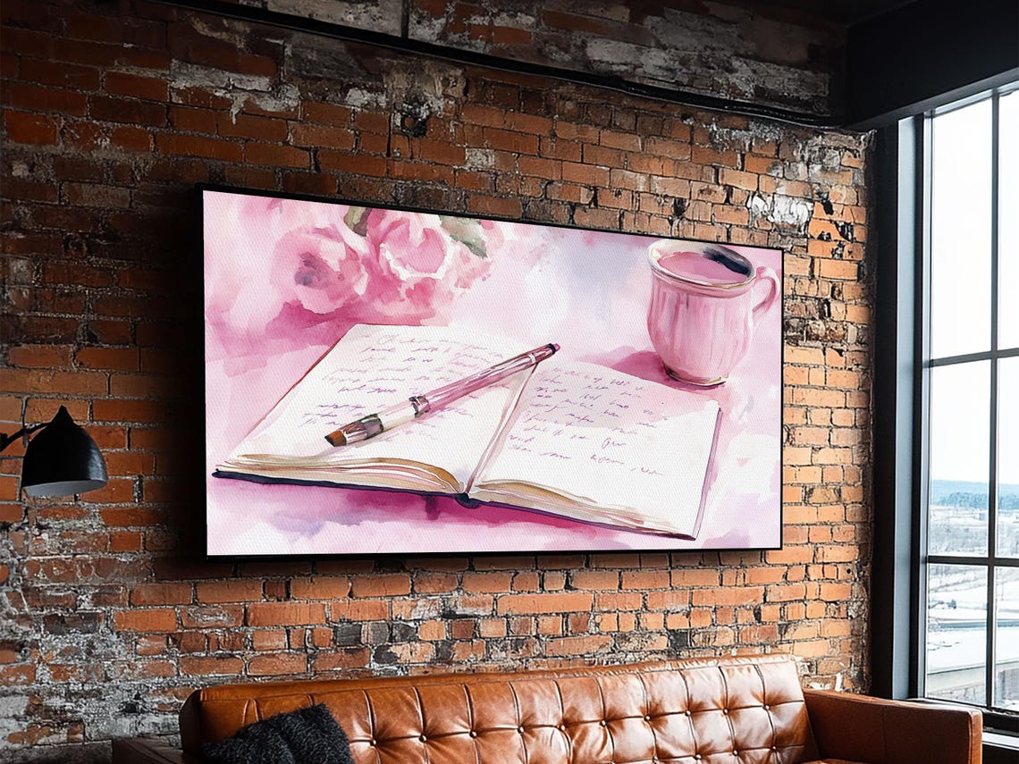 Pink Journal Tea Cup Open Notebook Cozy Writing Desk Wall Poster - Image 5
