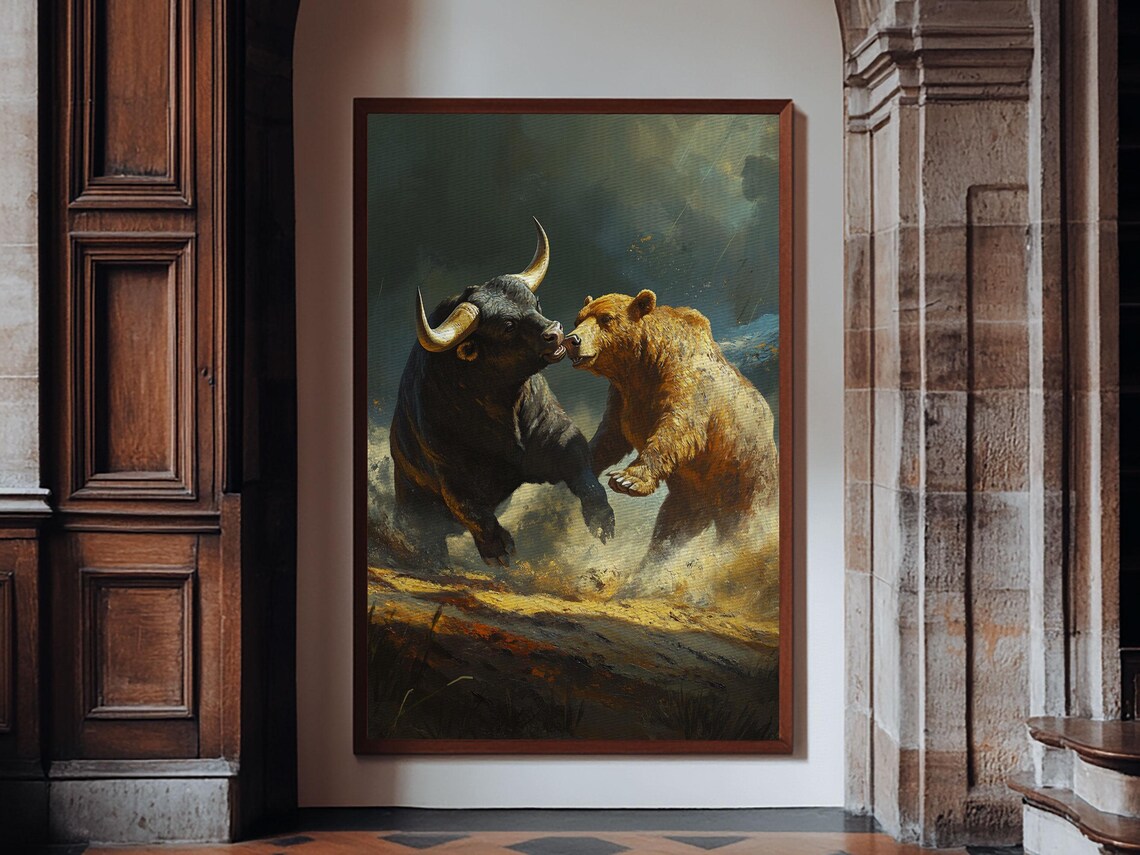 Bull And Bear Clash Framed Print Rustic Wall Art Gift Idea Decor Wild Animals Artwork Moody Wall Art Rustic Living Room Decor - Image 3