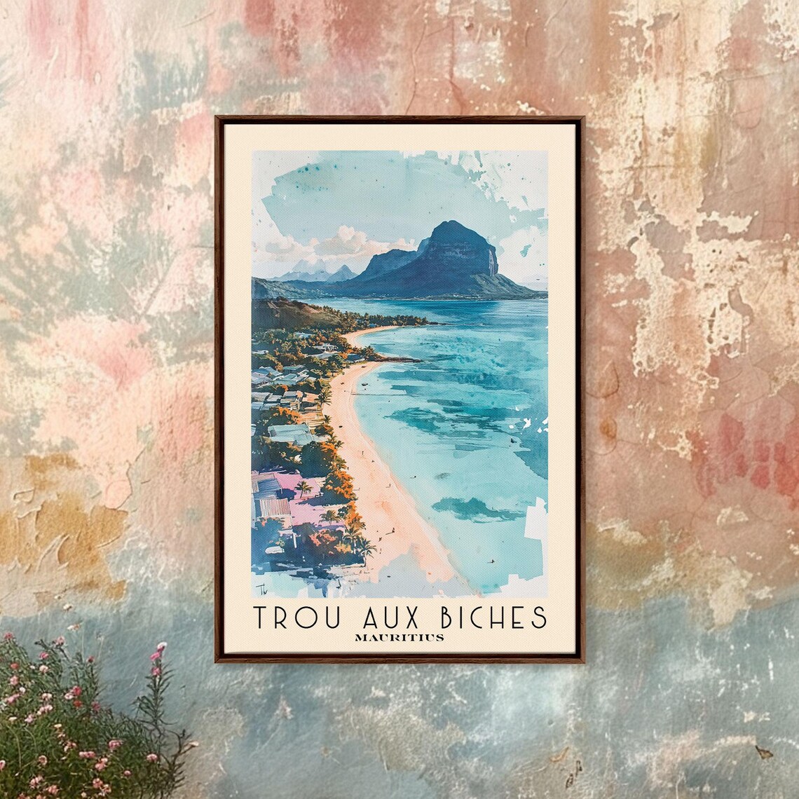 Trou Aux Biches Mauritius White Sand Lagoon Mountain Aerial Poster - Image 4