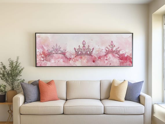 Royal Tiaras Print Pink Abstract Art Whimsical Decor Goddess Art Wall Art Bedroom Art Princess Aesthetic Horizontal Decor